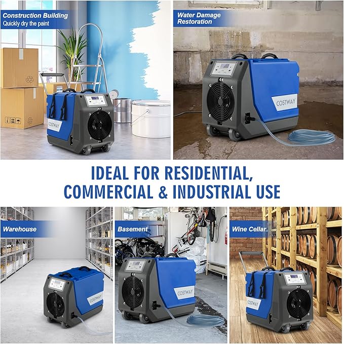 COSTWAY 180 PPD Crawl Space Dehumidifier with Pump, 24.6 Ft Drain Hose, Auto Defrost & Memory Function, 6,000 Sq. Ft Commercial Dehumidifier for Basement, Warehouse, Job Site, Water Damage Restoration - Image 8