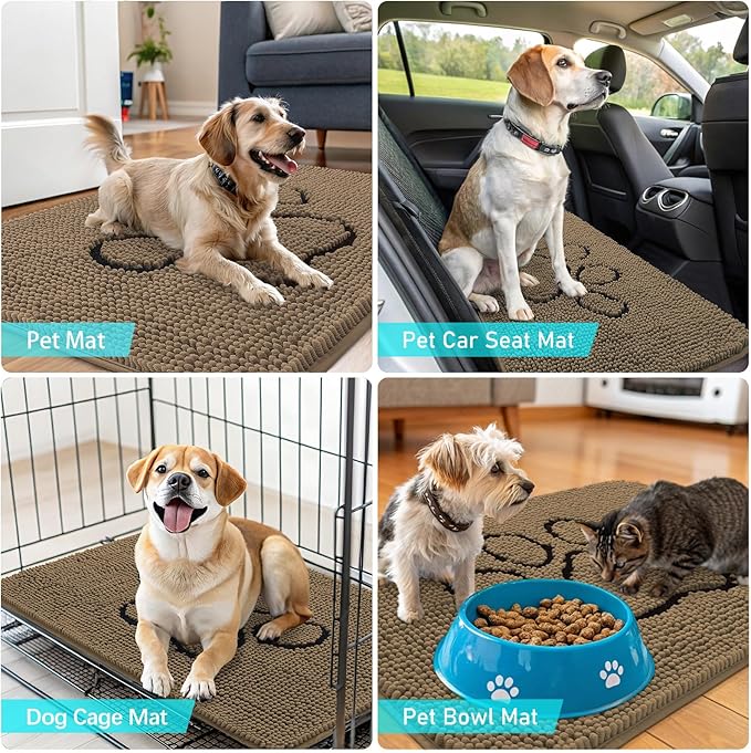 OLANLY Dog Door Mat for Muddy Paws 47x24, Paw Print Design, Absorbs Moisture and Dirt, Absorbent Non-Slip Washable Doormat, Quick Dry Chenille Mud Mat for Dogs, Entry Indoor Entryway Carpet, Tan - Image 7