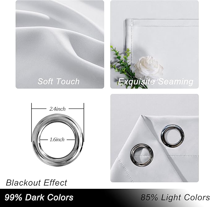 Hiasan Patio Sliding Door Blackout Curtains-10ft Wide x 8ft Tall,Grommet Thermal Insulated Curtain Panel for Glass Door,Room Divider,Shared Office Space,1 Pcs Sewn with Tiebacks,Greyish White - Image 2