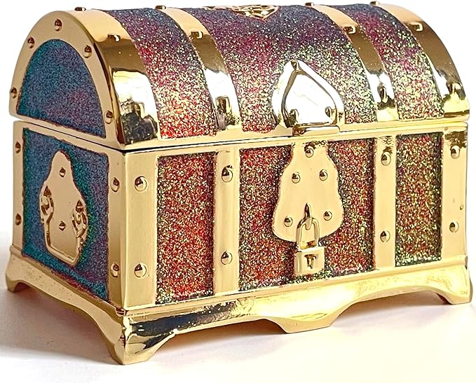 Retro Jewelry Box Arched Vintage Rectangular Metal Chest Necklace Ring Earrings Storage Case for Women Girls (Golden Starlight Red, S) by Unknown