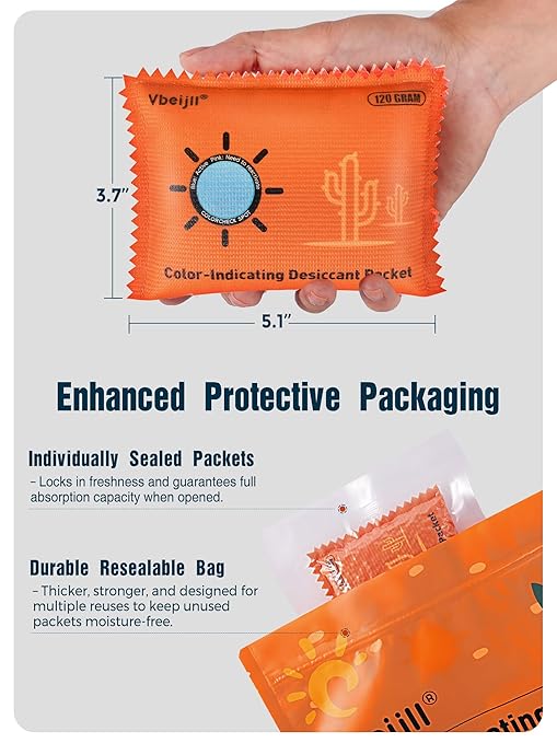 120 Gram (10 Pack) Color-Indicating Desiccant Packs for Storage, Rechargeable Silica Gel Packets, Moisture Absorbers for Gun Safe, 3D Filaments, Cars, Safe, Electronics, Toolboxes - Image 8