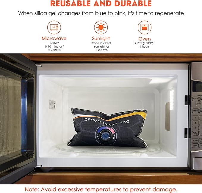 2 x 400g (1.8 lbs) Rechargeable Moisture Absorbers,Car Dehumidifier Bag,Microwave Fast Reactivated Large Desiccant Packs for Storage,Silica Gel Packets for Closet and Bathroom,Gun Safe Dehumidifier - Image 5