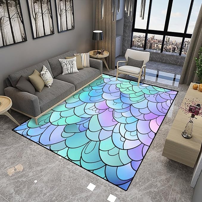 Shag Carpet, Cartoon Colorful Fish Scales, Pattern Drawing, Lightweight Area Rugs, Fade Resistant, Flame Resistant, Quick Dry, Stain Resistant, Waterproof Floor Carpet for Living Room, 48 x 72 Inch - Image 4