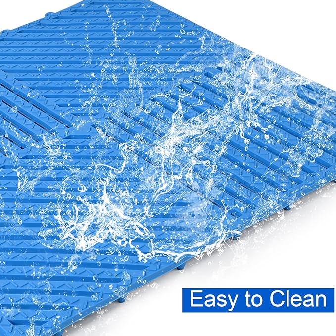 MYFAMIREA Modular Interlocking Cushion 12 Pack 11.8" x 11.8" Rubber Floor Tiles Non-Slip Splicing Drainage Mats for Deck, Pool, Shower, Patio, Balcony, Bathroom, Kitchen, Yard (Diagonal, Blue) - Image 5