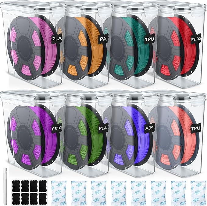 8 Pack 3D Printer Filament Storage Box - Portable Sealed Filament Container 4.0 L Water-Proof & Dust-Proof with Desiccant, Tag, Pen for Studio Office Workshop Home, Only Case Set by Unknown