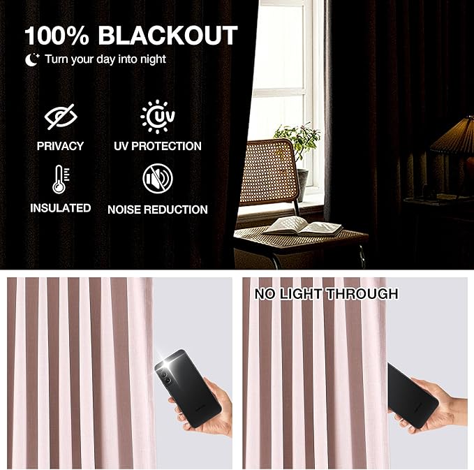 Kayne Studio Soft Pink Pinch Pleated Full Blackout Curtains, Linen Blend Room Darkening Thermal Insulated Soundproof Drapes, 84 Inch Back Tab Window Curtains for Living Room Bedroom (2 Panels,40"x84") - Image 5
