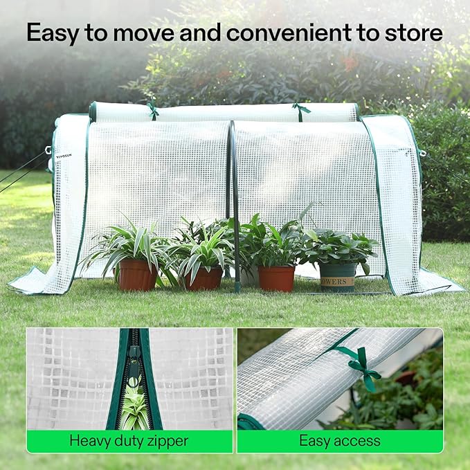 VIVOSUN Portable Mini Greenhouse 47x23x23-Inch Tunnels, PE Cover with Roll-up Zipper Door, for Indoor Outdoor or Garden Plant Growing, White - Image 4