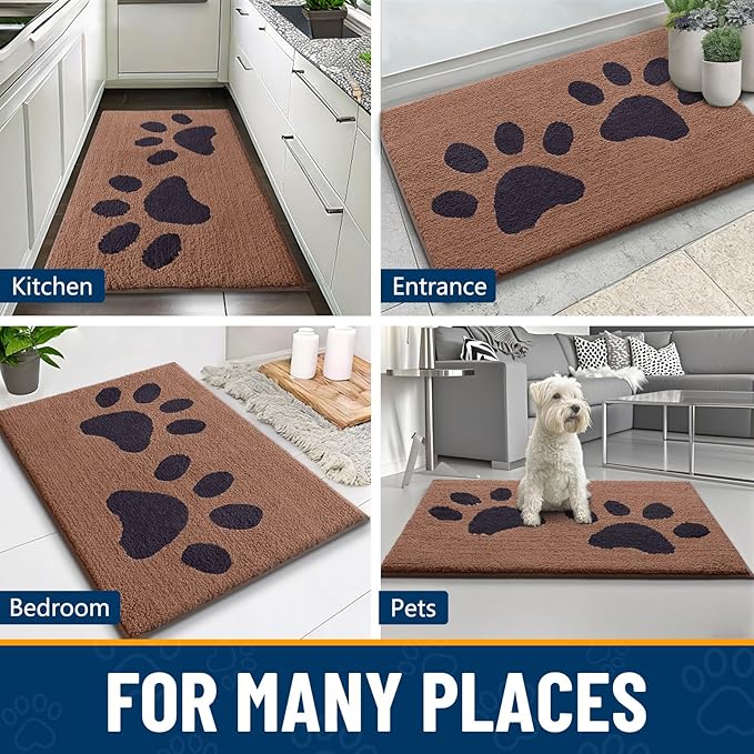 Smiry Dog Door Mat for Muddy Paws, Absorbs Moisture and Dirt, Low-Profile Entryway Mat with Non-Slip Backing, Entry Indoor Outdoor Doormat for Inside Floor (30x20 Inches, Camel and Black, Paw) - Image 9