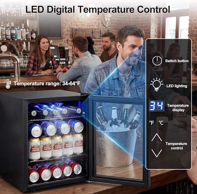 50 Can Mini Beverage Refrigerator - Small Beverage Fridge with Glass Door for Soda Beer Wine – Countertop Drink Cooler for Home, Dorm, Office or Bar, Electronic Temperature Control，1.4cu.ft.Black - Image 4