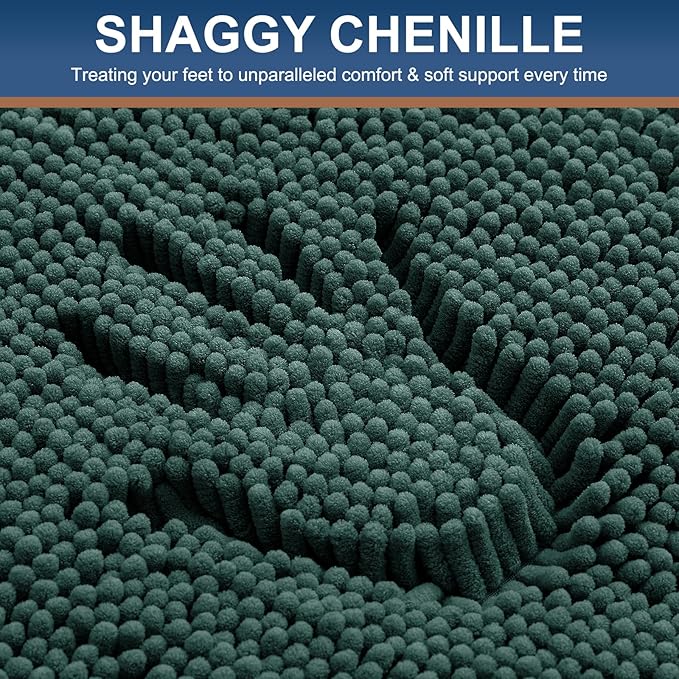Smiry Luxury Chenille Bathroom Rugs 30x20, Extra Soft and Absorbent Shaggy Bath Mat, Machine Washable, Non-Slip Plush Carpet Runner for Tub, Shower, and Floor, Home Decor Accessories, Green - Image 3