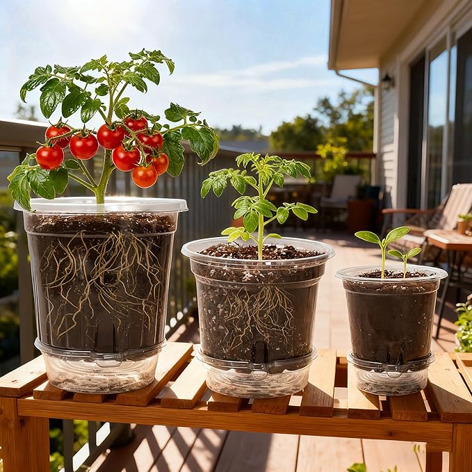 18 Pack 6.5/5/4 Inch Clear Self Watering Plant Pots with Bottom Water Tray & Watering Rope, Transparent Nursery Pots with Drainage for Seedlings, Herbs, and Houseplants - Image 7