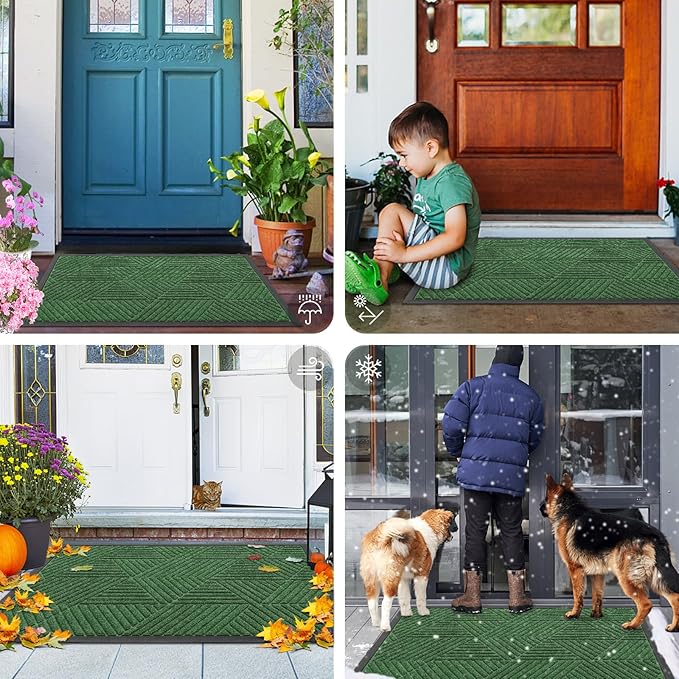 Smiry Front Door Mat Outside Entrance, Heavy Duty Sturdy Natural Rubber Doormat, Trap Dirt and Moisture, Easy Clean Low Profile Mats for Indoor Outdoor Entry, Irregular Triangle (29.5x17, Green) - Image 7