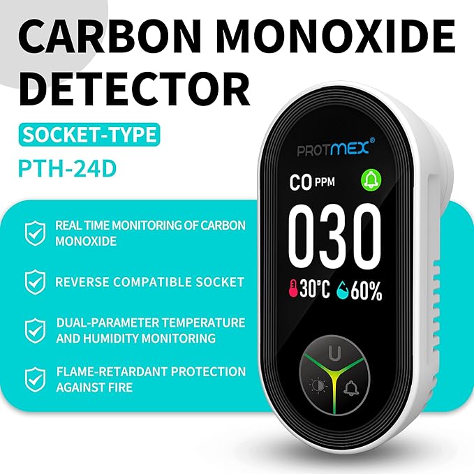 Protmex Carbon Monoxide Detector Plug in Wall, 3-in-1 Co Detector Monitor Air Quality with Temperature Humidity Sensor, Portable CO Meter Easy to Read & Install, for Home/Hotel/RV - Image 5