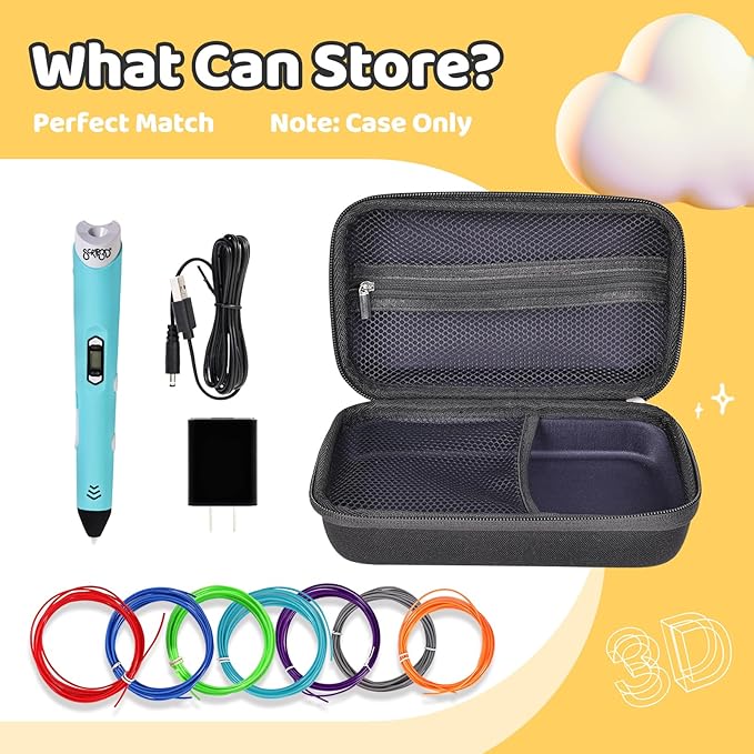 Case Compatible with 3Doodler Start+ Essentials for 3D Pen Set for Kids, Carrying Holder Fit for Printing Pens, Storage Organizer for Printing Filament Refill, Micro-USB Charger (3D-04A-Black) - Image 5