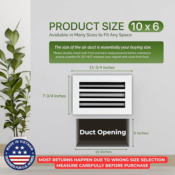 Modern Air Vent Cover 10x6 (Duct Opening) – Aluminum Linear Slot Diffuser, Decorative White HVAC Register with Slim Design for Wall & Ceiling, Quiet & Adjustable Airflow - Image 3