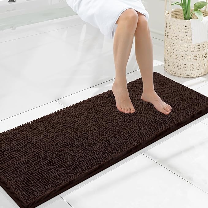 Smiry Luxury Chenille Bathroom Rugs 47x17, Extra Soft and Absorbent Shaggy Bath Mat, Machine Washable, Non-Slip Plush Carpet Runner for Tub, Shower, and Floor, Home Decor Accessories, Brown by Smiry