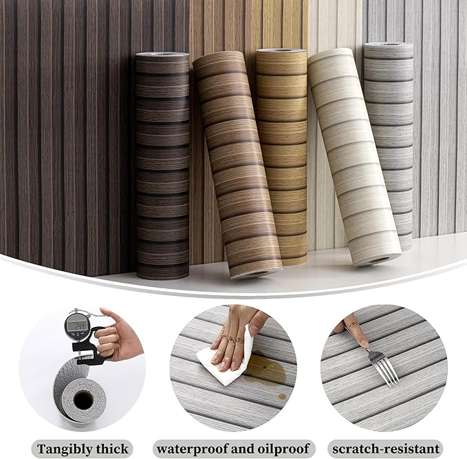 Peel and Stick PVC Slat Wall Panels, Wood Grain Self-Adhesive Soundproof Moisture-Resistant Paneling, 3D Faux Wood Panels for Bedroom Bathroom Walls & Ceilings 118"x15.75"(Gray,13Sq.ft) - Image 6
