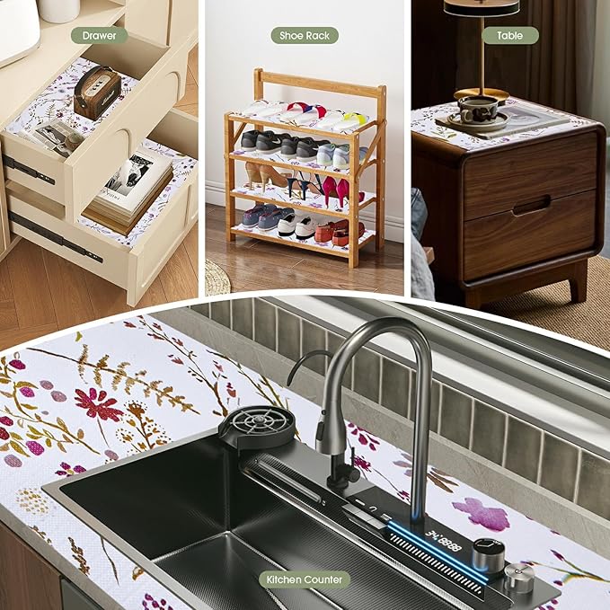 Drawer and Shelf Liner for Kitchen Cabinets, Non Adhesive, Non Slip Drawer Liner Shelf Paper for Kitchen, Waterproof Floral Shelf Liner (Colorful Floral, 18INx20FT) - Image 7