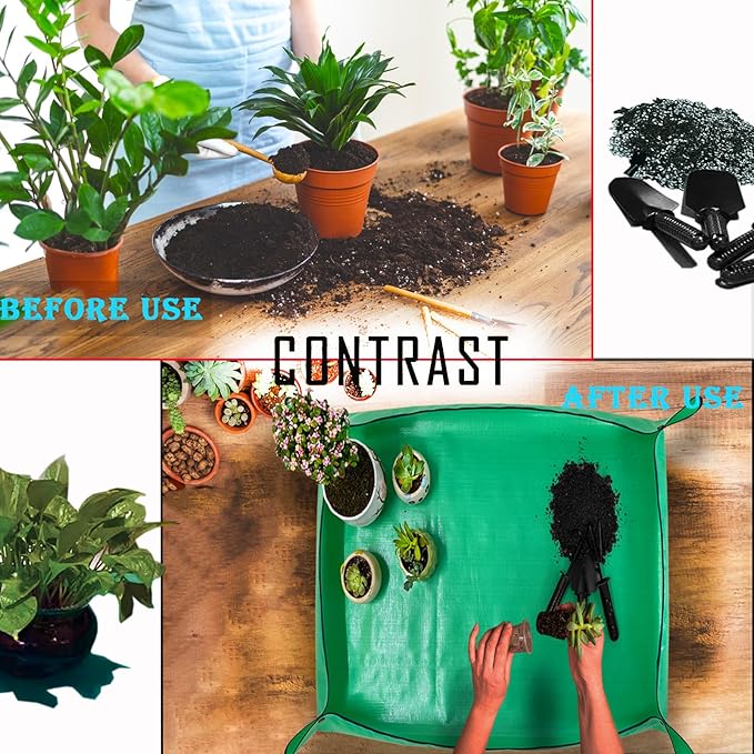 BIUWING Plant Repotting Mat,Waterproof Transplanting Mat,Foldable Indoor Succulent Potting Mat for Garden, Portable Gardening Mat for Indoor Plant Transplanting and Mess Control (39.4"*39.4" Green) - Image 2