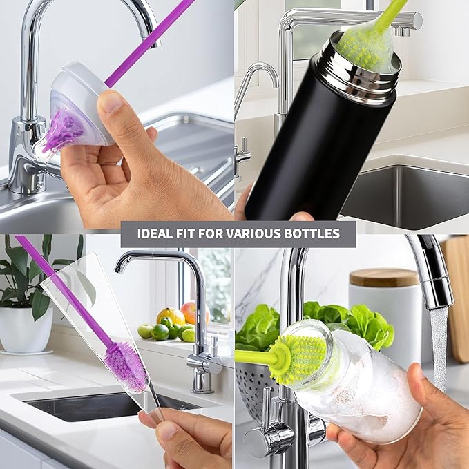 A-Brush Silicone Bottle Cleaner Brush, 2 Piece Set, Flexible, Long Handle - Water Bottle Cleaner, Baby Bottle Nipple Brush for Plastic & Glass, BPA-Free Dish Washing Brush A2S Protection - Image 5