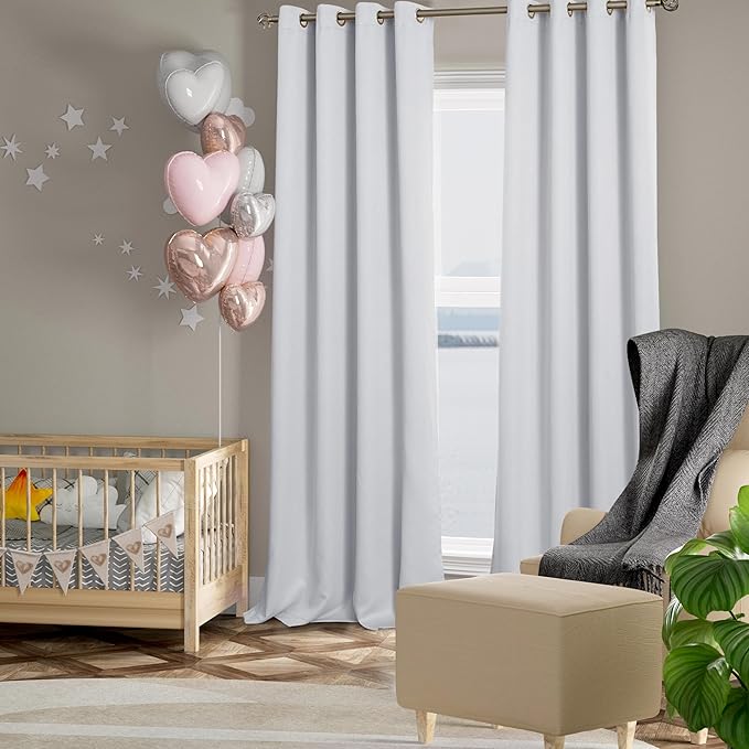 BGment Greyish White 100% Blackout Curtains 108 Inch Long 2 Panles Set, Thermal Insulated Total Light Locking Soundproof Grommet Curtains & Drapes for Living Room with Black Liner, 52 Inch Wide Each - Image 2