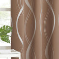 NICETOWN Blackout Short Curtains Panels for Bedroom, Microfiber Noise Reducing Thermal Insulated Wave Line Foil Print Design Blackout Curtains for Office, Classroom (Cappuccino, 2 Panels, 52 x 45) by NICETOWN