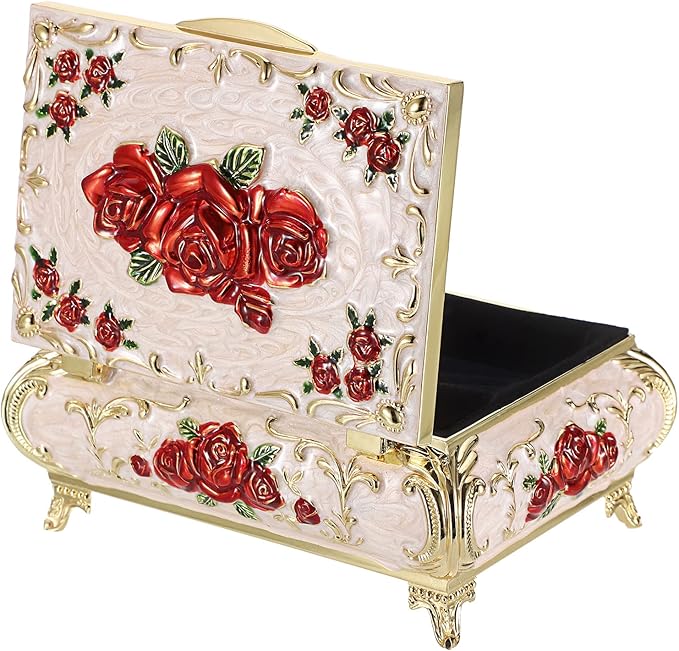 Hipiwe Metal Decorative Jewelry Box Vintage Treasure Chest Case Ornate Trinket Organizer Earrings Necklace Bracelet Storage Box Ring Holder Keepsake Box for Women - Image 8
