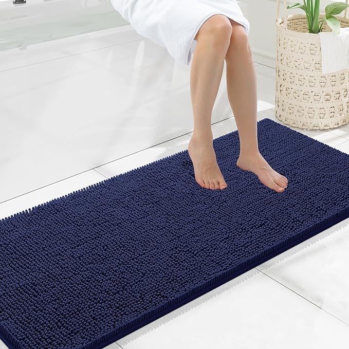 Smiry Luxury Chenille Bathroom Rugs 59x20, Extra Soft and Absorbent Shaggy Bath Mat, Machine Washable, Non-Slip Plush Carpet Runner for Tub, Shower, and Floor, Home Decor Accessories, Navy Blue by Smiry