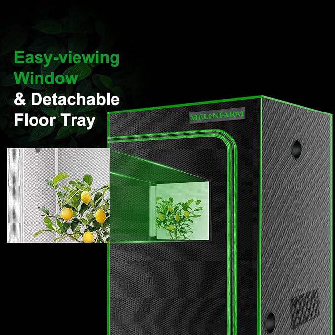 MELONFARM 4x4 Grow Tent, 48"x48"x80'' High Reflective 600D Diamond Mylar Canvas with Observation Window and Floor Tray for Hydroponic Indoor Plant Growing - Image 5