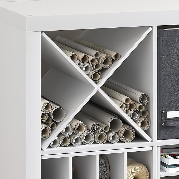 Furinno Cubicle Cube Insert, X-Shelf Cube Organizer, 3-Shelf Accessory, Fits into Furinno Triple Thick Cubes, IKEA Kallax, for Organizers and Storage, White - Image 4