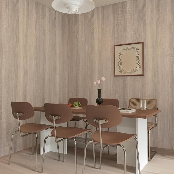 354x24 Inch Light Wood Wallpaper Peel and Stick Oak Wood Grain Contact Paper for Countertops Waterproof Thick Oak Wallpaper for Walls Kitchen Bedroom Cabinets Vinyl Wrap Grey Brown - Image 8
