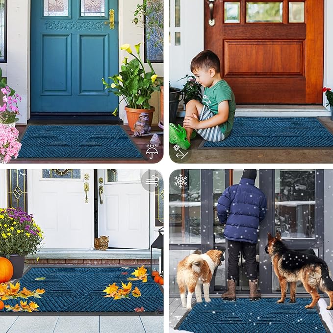 Smiry Front Door Mat Outside Entrance, Heavy Duty Sturdy Natural Rubber Doormat, Trap Dirt and Moisture, Easy Clean Low Profile Welcome Floor Mats for Indoor Outdoor Entry, 35X23 Inch, Mixed Blue - Image 7
