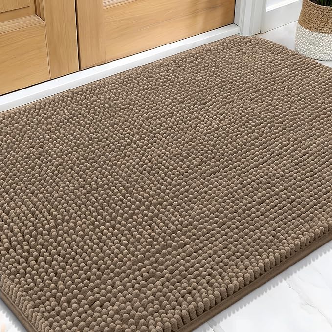 OLANLY Dog Door Mat for Muddy Paws 34x21, Absorbs Moisture and Dirt, Absorbent Non-Slip Washable Doormat, Quick Dry Chenille Mud Mat for Dogs, Entry Indoor Entryway Carpet for Inside Floor, Tan by OLANLY