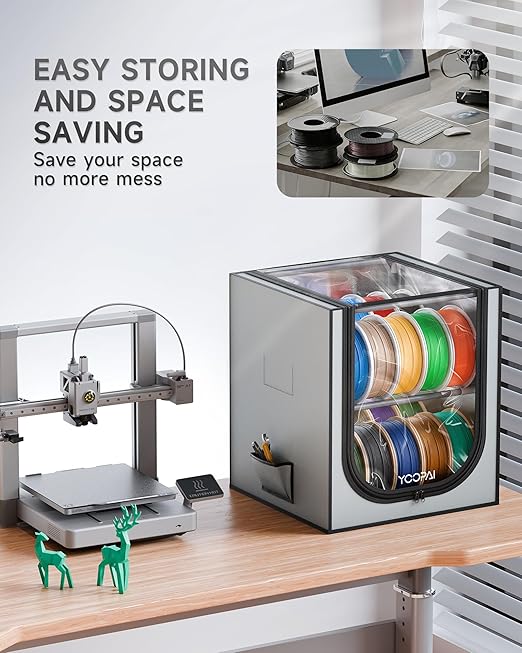 YOOPAI 3D Printer Filament Storage Box with Desiccants - 2 Tiers Metal Filament Storage Rack with Cloth Cover,Holds Up to 24 Rolls of Filaments - 3D Filament Holder for Home, Office Workshop, Studio - Image 4