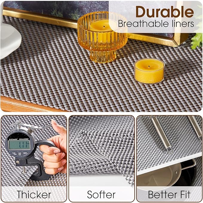 Shelf Liner for Kitchen Cabinet, Drawer Liners Non Slip Non Adhesive Thick Mat, Breathable Dresser Pantry Bathroom Protector, Grey, 12" x 240" - Image 5