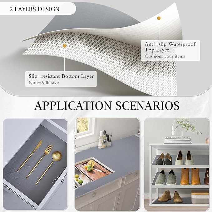 Beautysaid Shelf and Drawer Liner for Kitchen Cabinet, Non Adhesive Non Slip Shelf Paper Waterproof Washable Thickened for Dresser Pantry Shelve Bathroom Protector Liner(Gray,18 in x 10 FT) - Image 3