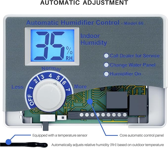 60 Whole House Humidifier Control Humidistat with Outdoor Temperature Sensor, Compatible with 400, 500, 600, 700, Automatic Digital Whole House Humidifiers, 24VAC - Image 2