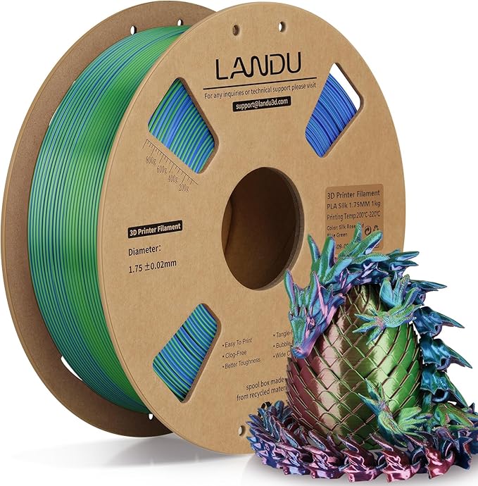 LANDU Silk Tri-Color PLA Filament 1.75mm 1Kg,Triple Color Silk PLA Filament, Silk Rainbow PLA Filament,Neatly Wound 3D Printer Filament,3 in 1 Multi Color Filament +/-0.02mm, Silk Rose Blue Green by LANDU