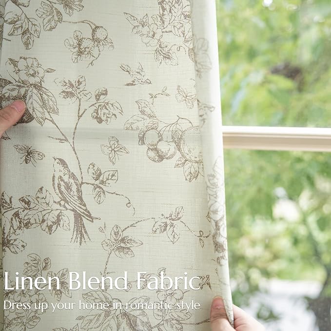 jinchan Linen Floral Curtains for Living Room 84 Inch Length Taupe Printed Flower French Country Curtain Farmhouse Cottage Core Toile Curtains Back Tab Light Filtering Window Drapes Set 2 Panels - Image 6