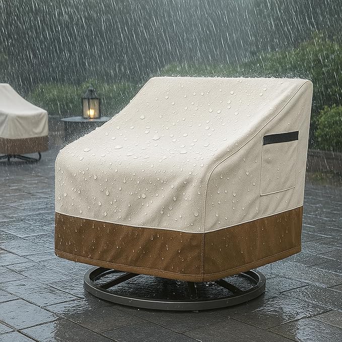 Outdoor Patio Chair Covers Waterproof, 28W x 33D x 38.5H inches Weather Resistant Patio Furniture Cover All-Weather Protection Heavy Duty 600D 2-Pack Beige and Brown - Image 3