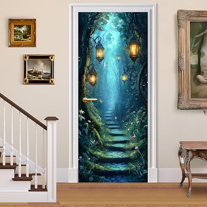 3D Door Stickers, Peel and Stick Vinyl Wallpaper ，Self-Adhesive Mural for Home Decor 30.3" W x 78.7" H (Forest Trail -1, 30.3" W x 78.7" H) by BVBOX