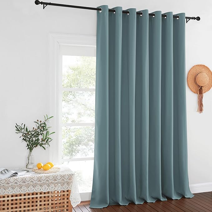 NICETOWN Blackout Curtains for Sliding Glass Door Room Divider Noise Reduce Curtain Panel Portable Window Screen Sliding Partition, W100 x L102 inches, 1 Panel, Greyish Blue - Image 8