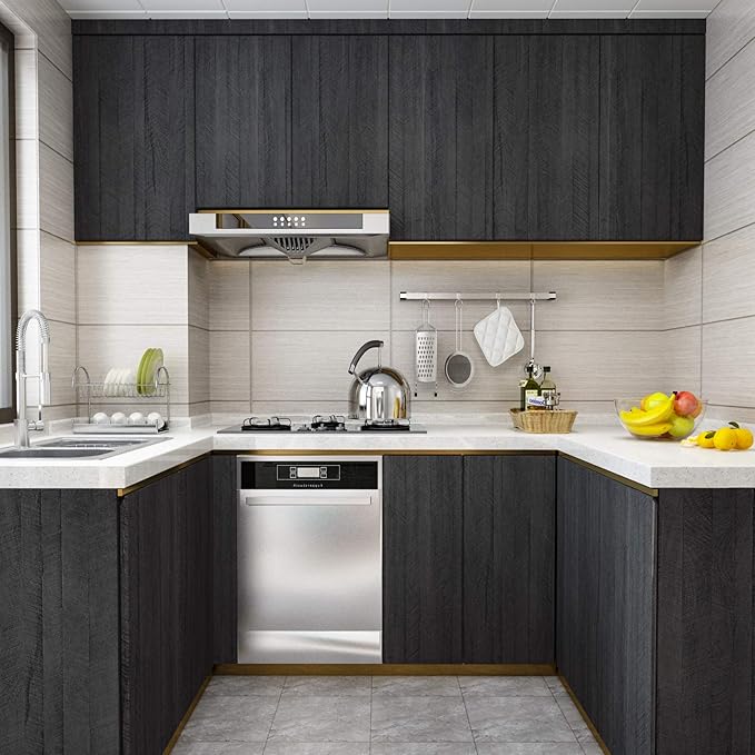 WESTICK Large Grey/Black Wood Contact Paper Peel and Stick Countertops Covering Waterproof Wood Grain Wallpaper Self Adhesive Countertop Contact Paper for Tables Cabinets Drawers Furniture 36" x 118" - Image 3
