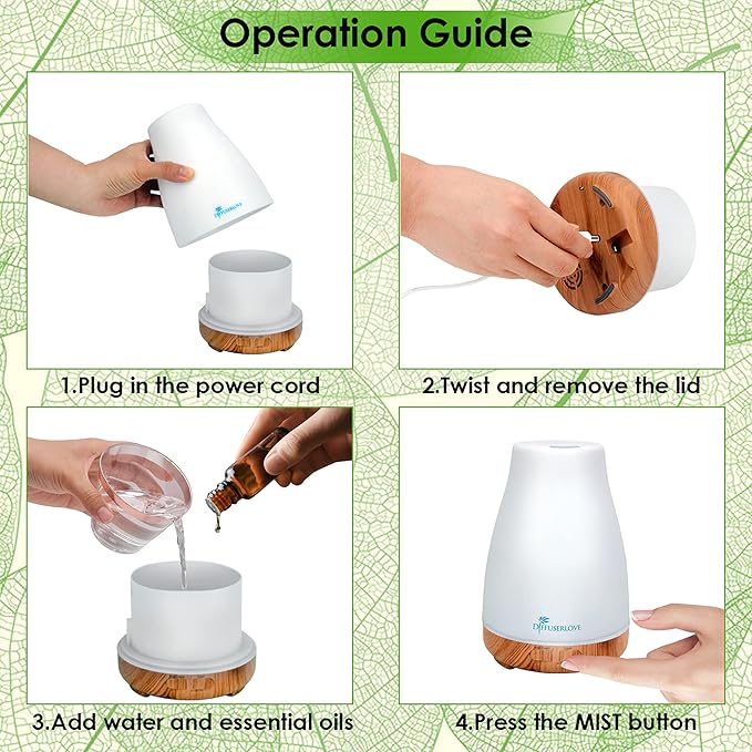 300ML Diffuser Essential Oil Diffuser Remote Control Aromatherapy Diffuser Mist Humidifiers with 7 Color LED Lights for Bedroom Office House Kitchen Yoga - Image 3