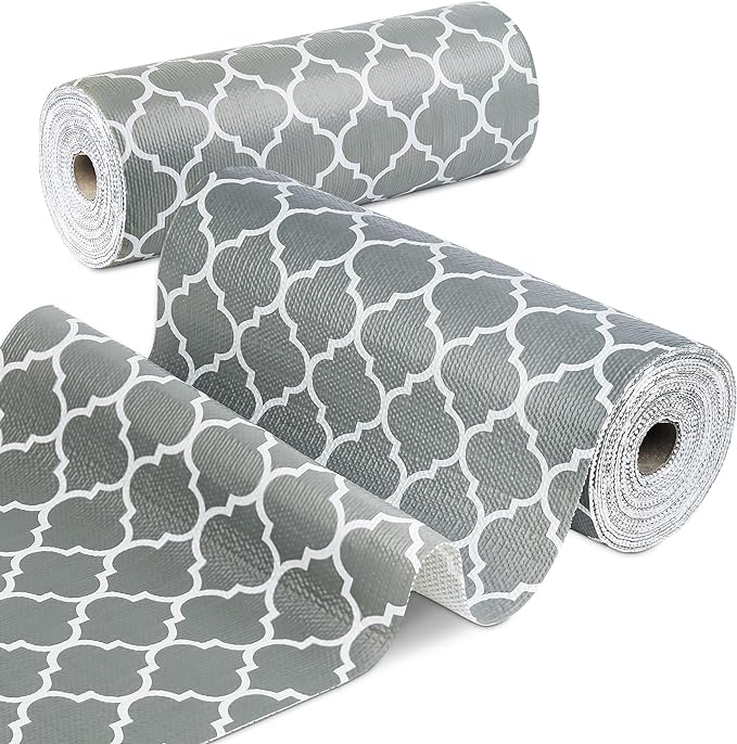 Shelf Liner for Kitchen Cabinets Non-Adhesive 12in X 10FT Cabinet Liners for Shelves Waterproof Thick Strong Grip Non Slip Drawer Liner Contact Paper for Cupboard Easy to Clean,Gray Lantern by GOPAS