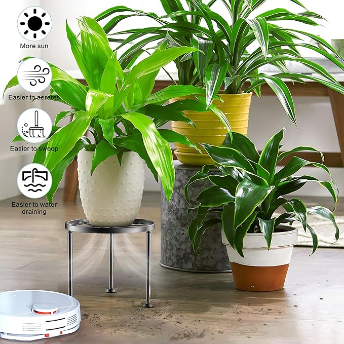 Garden Gifts Plant Lovers Gifts Black Metal Plant Stand with Anti-Slip Base Rustproof Heavy Duty Decorative Round Flower Pot Display Shelf for Indoor/Outdoor - Image 2