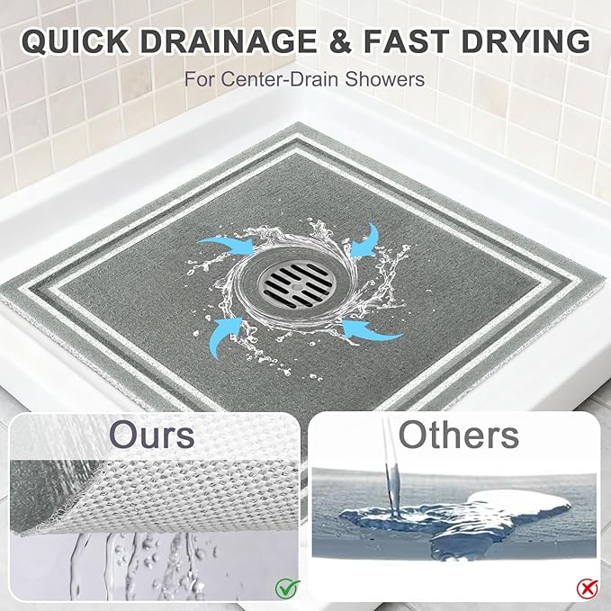 Square Shower Mat Non Slip: 32x32 Inch Extra Large Shower Mats for Inside Shower, Anti Slip Shower Floor Mat, Loofah Shower Stall Mats for Elderly, Non Slip Shower Mat with Drain Hole in Middle - Image 5