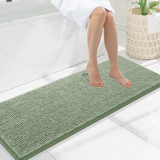 Smiry Luxury Chenille Bathroom Rugs 47x17, Extra Soft and Absorbent Shaggy Bath Mat, Machine Washable, Non-Slip Plush Carpet Runner for Tub, Shower, and Floor, Home Decor Accessories, Sage Green by Smiry