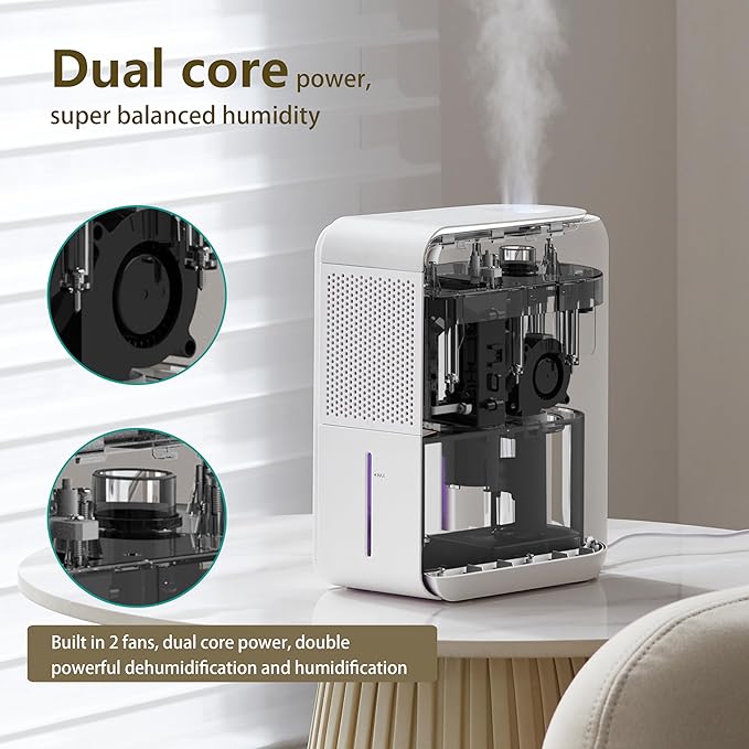 3 in 1 Dehumidifier, Humidifier & Air Filtration & aroma diffuser combo - 39Oz, Auto Humidity Control,Quiet, 27db，multifuctional colorful mist,for Bedroom/bathroom/home/basement/RV(350 sq.ft) - Image 7