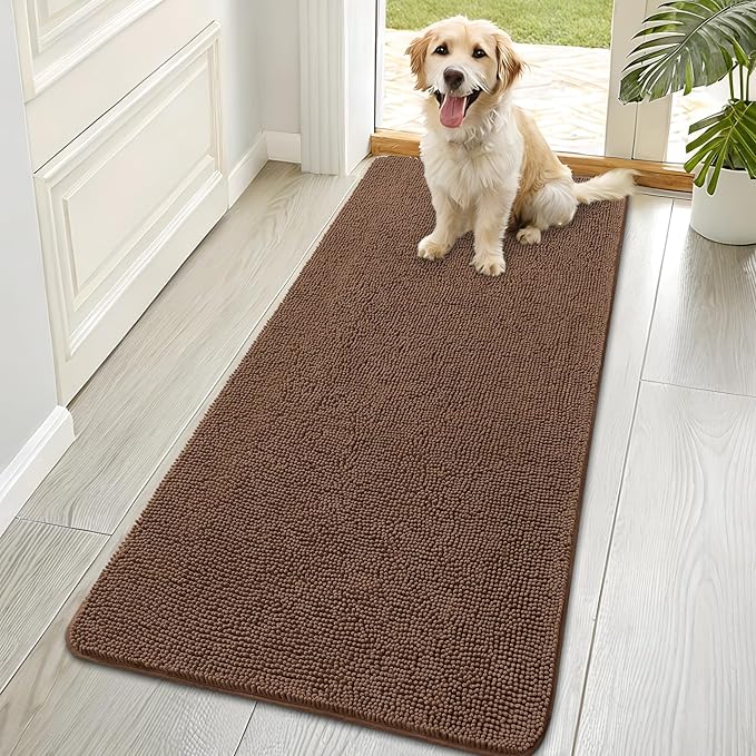 OLANLY Dog Door Mat for Muddy Paws 70x35, Absorbs Moisture and Dirt, Absorbent Non-Slip Washable Doormat, Quick Dry Chenille Mud Mat for Dogs, Entry Indoor Entryway Carpet for Inside Floor, Mocha by OLANLY